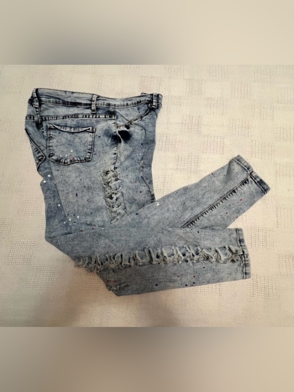 Light Blue Skinny Jeans with Fringe Side Trim - Picture 3 of 8